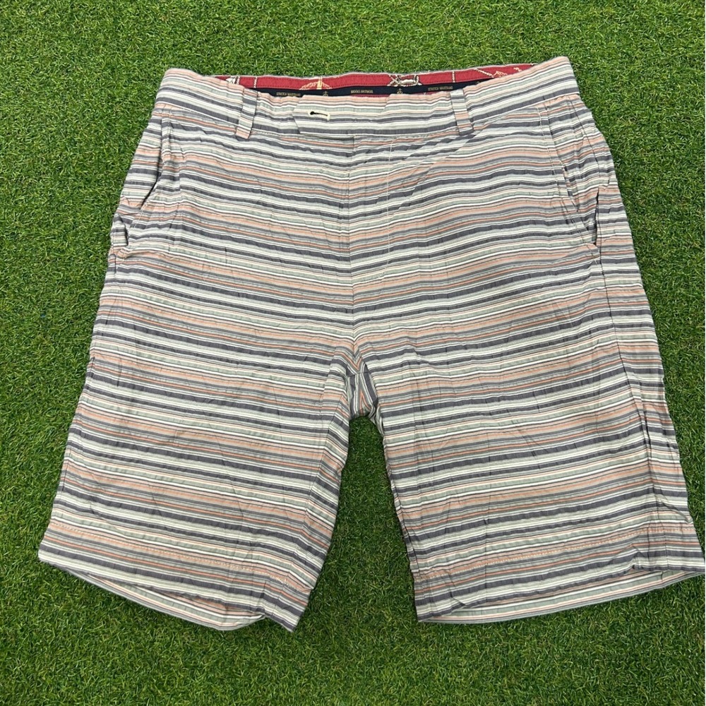 Brooks Brothers Mens Bermuda Shorts 32 Multi Stripe Cotton Grey Blue Preppy